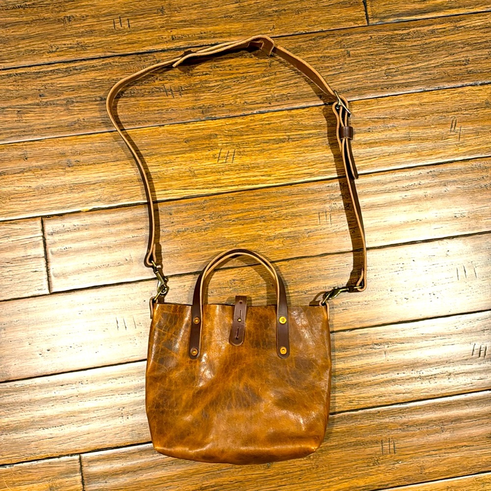 Go Forth Goods Avery Leather Tote Bag- Mini Crossbody- color: Peanut Bison
